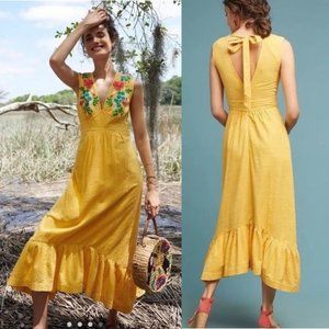 Anthropologie Yellow Floral Maxi Dress